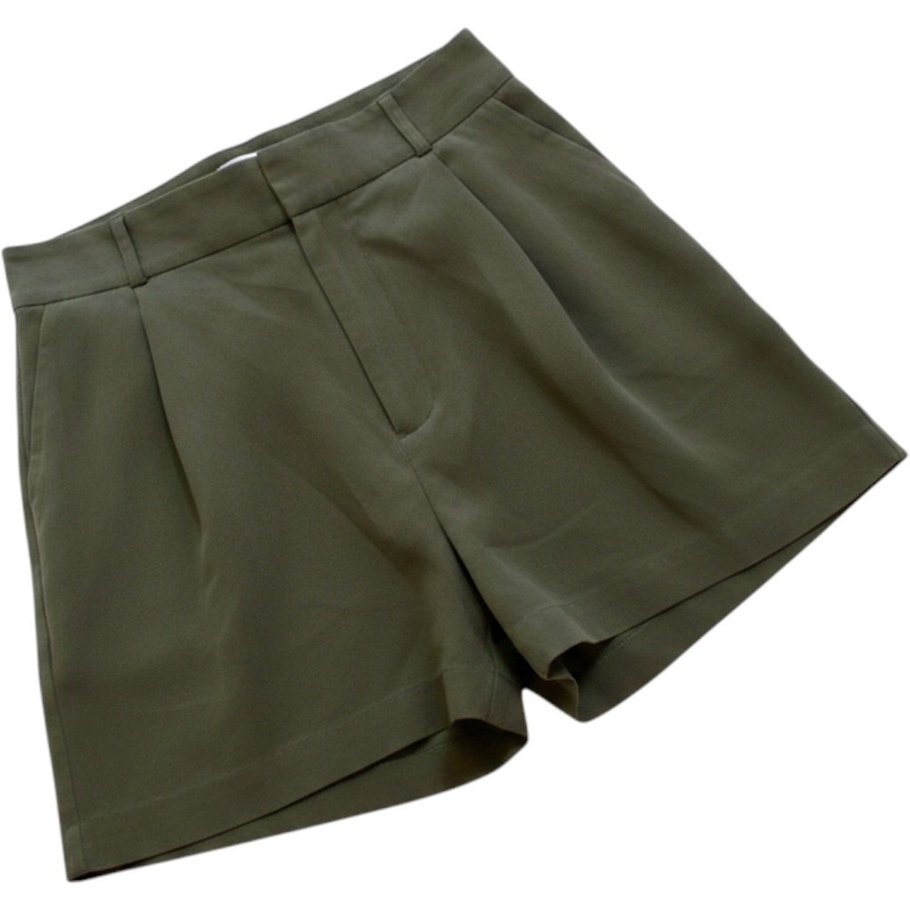 Joie Women's Silk Pleated Shorts 8 Olive Green Solid Zip Fly Summer Chic